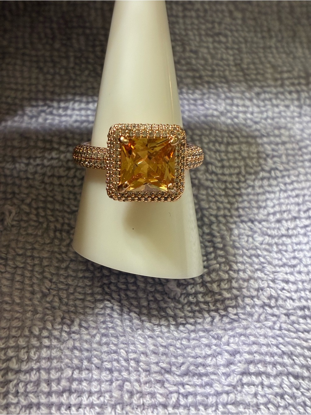 Rose Gold Ring with Square Smokey topaz Center